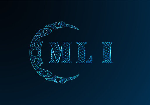 Low poly letter logo MLI design. MLI letter logo low poly vector design on blue color gradient background. MLI logo low poly design
