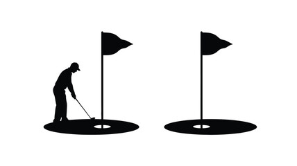 Golfer preparing to putt on a green striking black silhouette © Hiron
