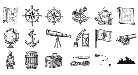 Vintage nautical navigation icons and objects. © Samsudin