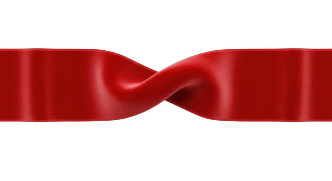 Red satin ribbon with twisted knot isolated on transparent background