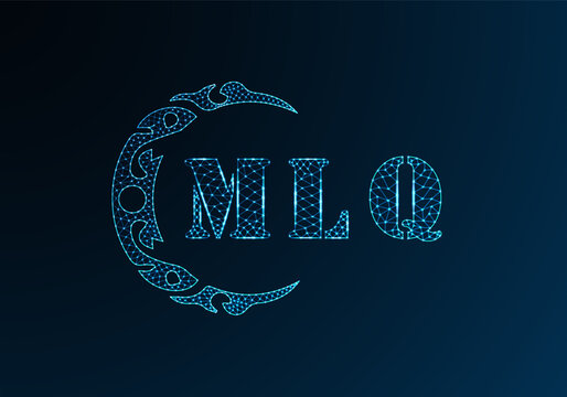 Low poly letter logo MLQ design. MLQ letter logo low poly vector design on blue color gradient background. MLQ logo low poly design