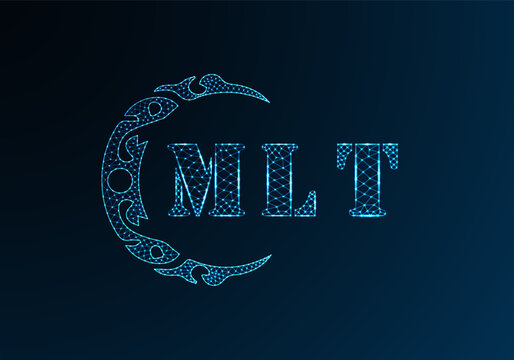 Low poly letter logo MLT design. MLT letter logo low poly vector design on blue color gradient background. MLT logo low poly design
