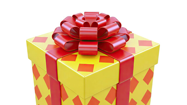 Yellow Gift Box with Red Ribbon and Bow