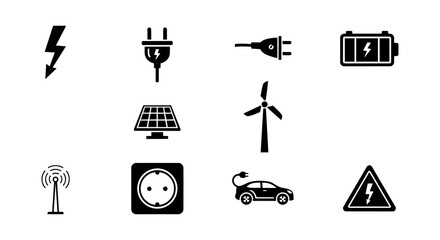Fototapeta premium Electric Power, EV Charging & Renewable Energy Icon Set