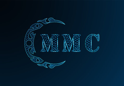 Low poly letter logo MMC design. MMC letter logo low poly vector design on blue color gradient background. MMC logo low poly design