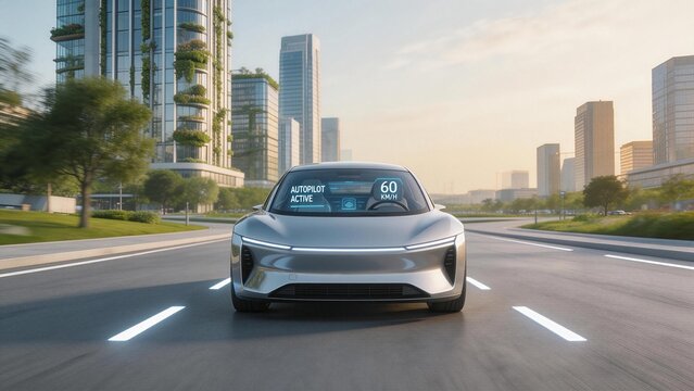 Selfdriving car on city road