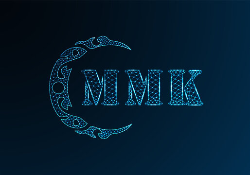Low poly letter logo MMK design. MMK letter logo low poly vector design on blue color gradient background. MMK logo low poly design