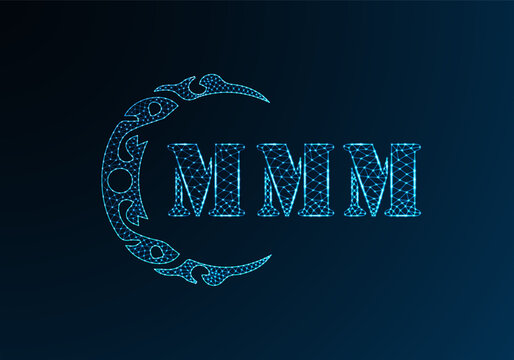 Low poly letter logo MMM design. MMM letter logo low poly vector design on blue color gradient background. MMM logo low poly design