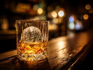 Glass of liquor with an ice cube in it