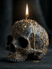 Skull with a candle in the middle of it