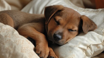 Obraz premium Sleeping puppy on soft pillow peaceful domestic scene transparent background