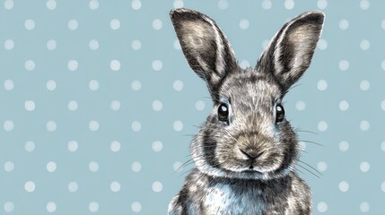 Fototapeta premium Close up of a rabbit against a polka dot pattern background