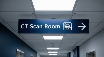 Obraz premium Directional Signage Highlighting CT Scan Room Location Within Medical Facility
