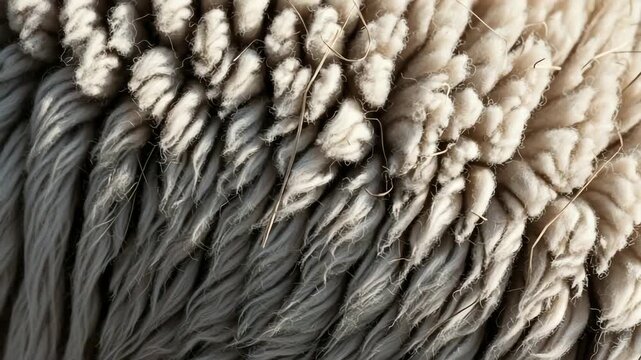 Close-up of textured wool fibers showcasing natural patterns and colors in soft lighting