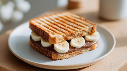 Close-up of Grilled Banana Chocolate Sandwich / バナナチョコホットサンドの接写