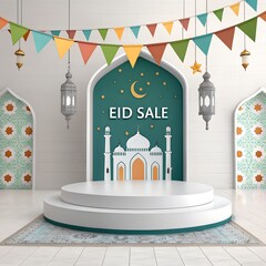 Modern Islamic Podium Stage for Eid Sale Promotion Background.