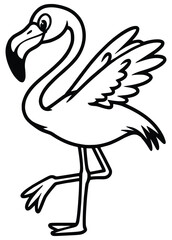 Elegant Flamingo Illustration: A graceful flamingo, illustrated with clean lines and striking contrast, stands in a pose of elegant balance, a symbol of tropical allure.