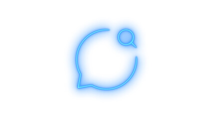 Obraz premium Glowing neon speech bubble with magnifying glass icon isolated on transparent background. Chat message search. Communication. Dialogue. UI element. Discovery.