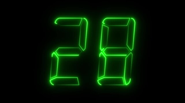 Neon Green Digital Number 28 Glowing on Black Background numeric display