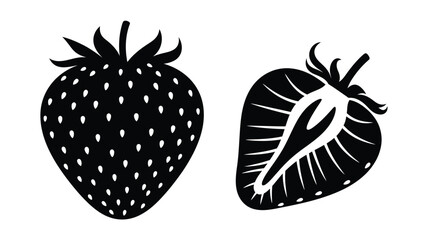 Two strawberries depicted in a striking black silhouette © Hiron