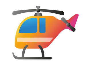 Stylized orange and pink gradient helicopter with blue windows and landing gear