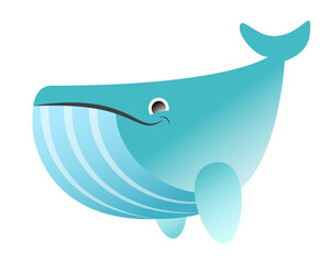 Cute cartoon blue whale illustration with gradient and simple design