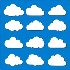 Set of Flat White Clouds on Blue Sky