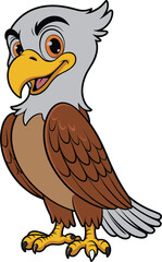 Naklejka premium Cute Cartoon Eagle Character Standing with Friendly Expression, Adorable Bird Mascot Illustration for Kids Education, Wildlife Design, Logo and Nursery Decor