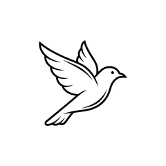 Fototapeta premium A simple line art illustration of a dove in flight against a white background, symbolizing peace and freedom