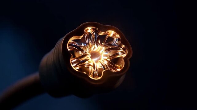Closeup of a glowing electrical plug socket with a black cord