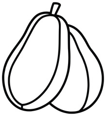 Papaya: An artistic depiction of several papayas, showcasing their smooth skin and unique oblong shape, is presented in monochrome lines on an airy background.