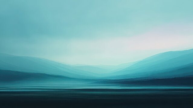 静寂に広がる抽象山と水面 夜明けの青い風景背景