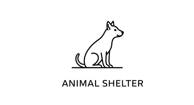 Simple Line Art Icon of a Sitting Dog for Animal Shelter.