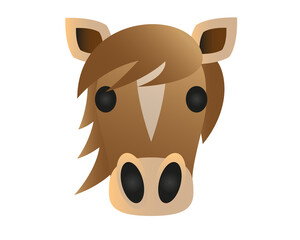 Cute cartoon horse head with a white blaze and friendly black eyes