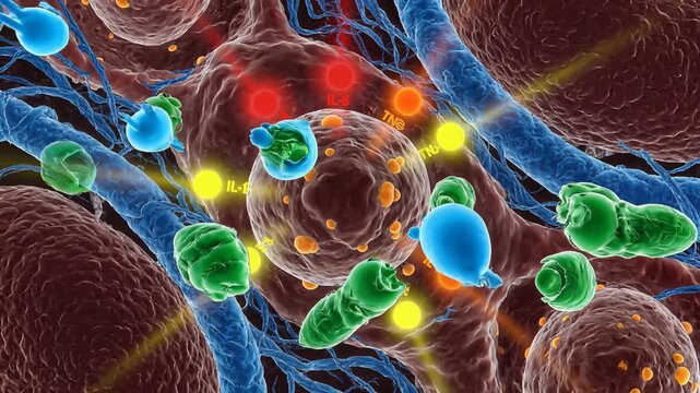Chronic Inflammation Process with Labeled Cytokines IL-6 TNF and IL-1