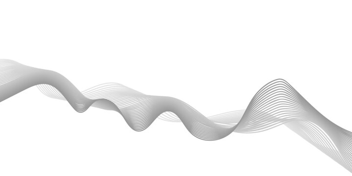 An artistic 3d illustration of a wavy silver ribbon isolated on a white background, featuring a graceful curve and smoke-like swirl pattern for a modern light vector design