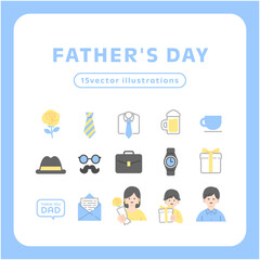 父の日のやさしいフラットアイコンセット｜ネクタイとプレゼントのベクターイラスト
