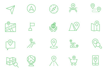 Fototapeta premium A sleek set of navigation icons in minimalist line style with editable strokes, designed for seamless integration into maps, mobile apps, dashboards, and location-based interfaces.