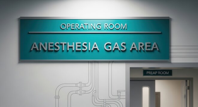 Hospital Operating Room Signage Detailing Anesthesia Gas Area and Pre-Op Location
