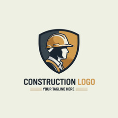 Construction Company Logo &ndash; Builder Helmet Shield Emblem Design
