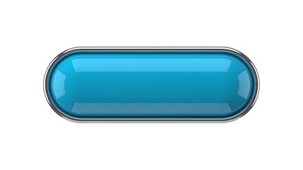 3 D Rendered Rectangular Button with Blue Gradient and Metallic Frame