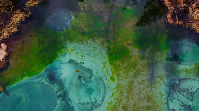 Landscape Altai blue geyser lake, mountains Altay Russia Aerial top view.