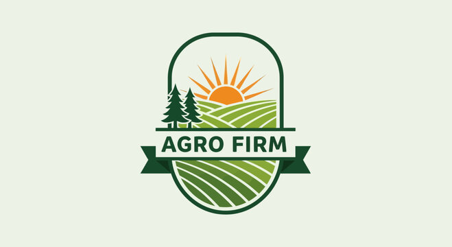 Agro Farm Logo &ndash; Agriculture Sunrise Field Green Emblem Design