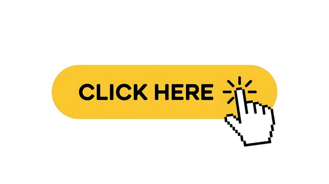 A yellow button with black text saying click here and a white cursor pointing at it