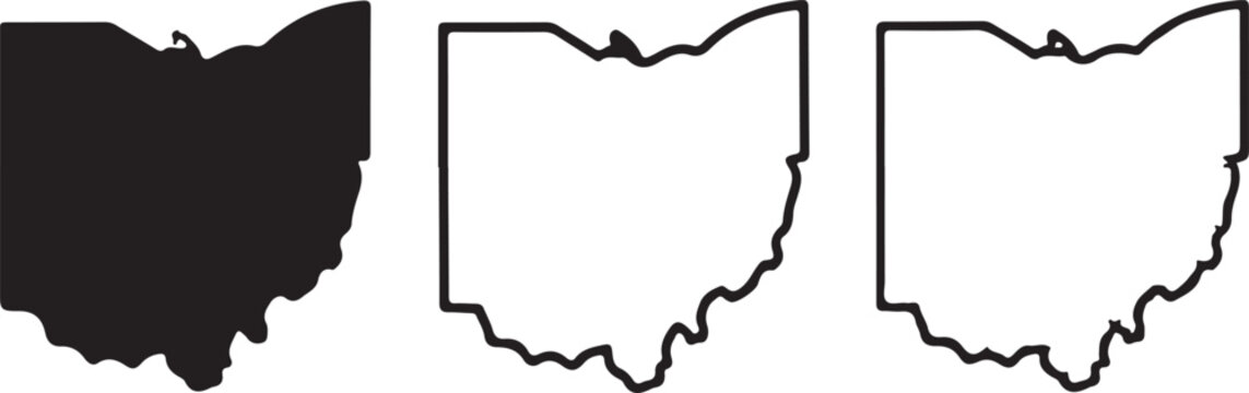 Ohio US state blank map vector solid black color and outline isolated on white background