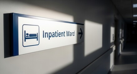 Hospital Sign Directing Patients to Inpatient Ward With Bed Symbol Directional Healthcare