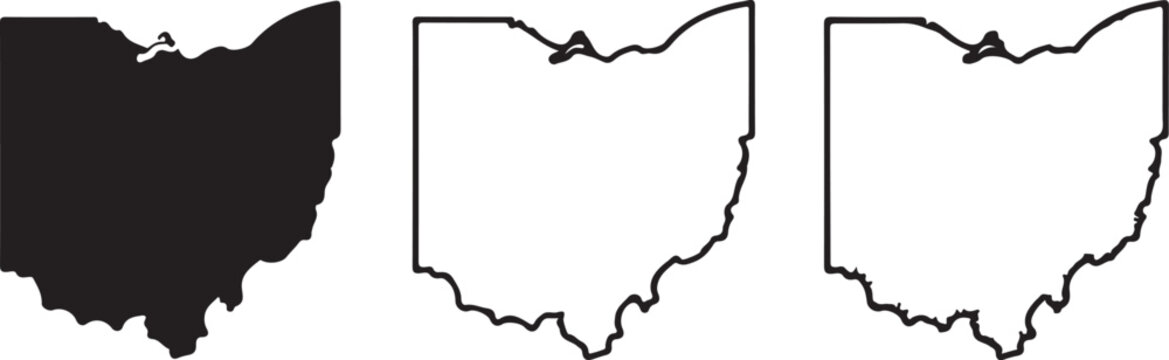 Ohio US state blank map vector solid black color and outline isolated on white background