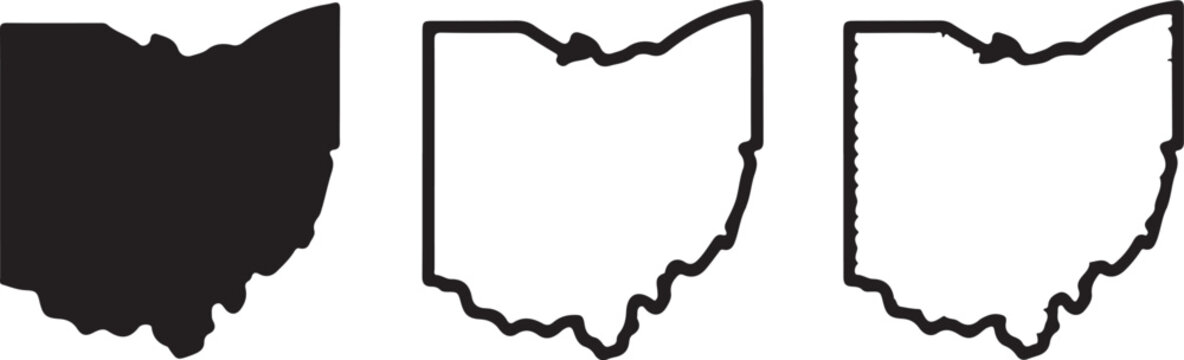 Ohio US state blank map vector solid black color and outline isolated on white background