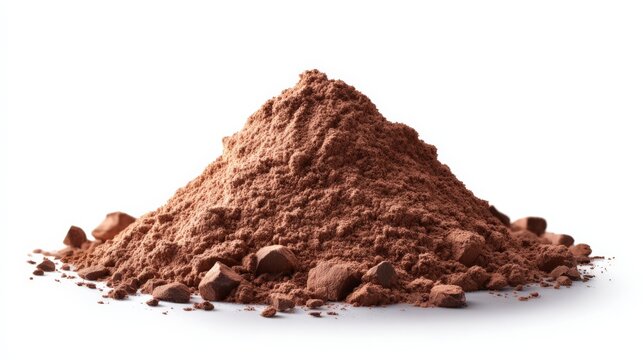 Heap of cocoa powder on white background