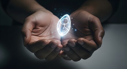 Hands holding glowing futuristic energy sphere abstract technology concept